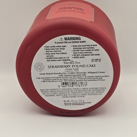White Barn Bath & Body Works Strawberry Pound Cake 3 Wick Candle - Picture 3 of 4